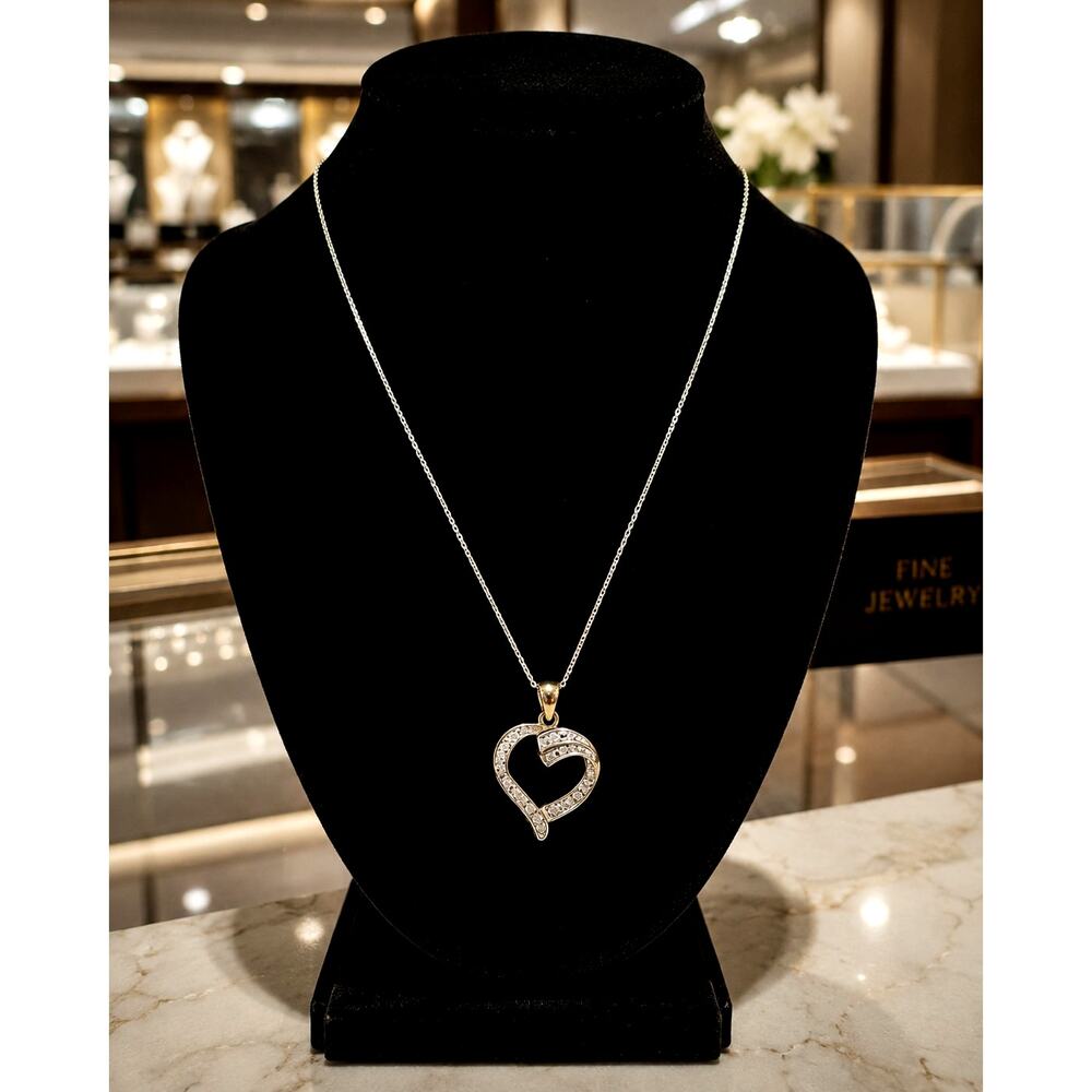 Ross-Simons RSE Sterling Silver Gold Vermeil CZ Open Heart Necklace 18"